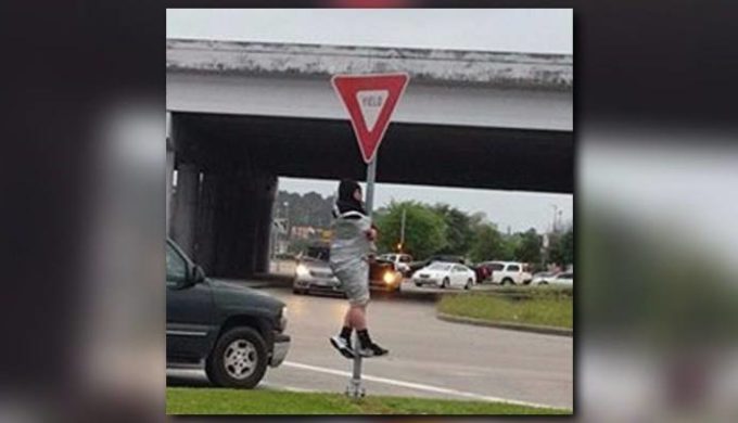 Houston Man Gets Duct Taped to a Yield Sign Because His Friends Wouldn’t Yield on a Bet Houston Man Gets Duct Taped to a Yield Sign Because His Friends Wouldn’t Yield on a Bet