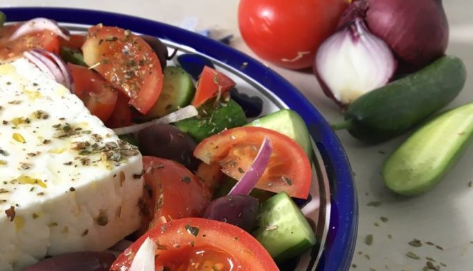 Horiatiki: A Classic Greek Salad Sans the Leafy Greens