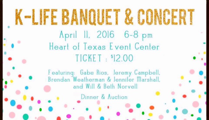 K-Life Banquet flier with pastel confetti and event information