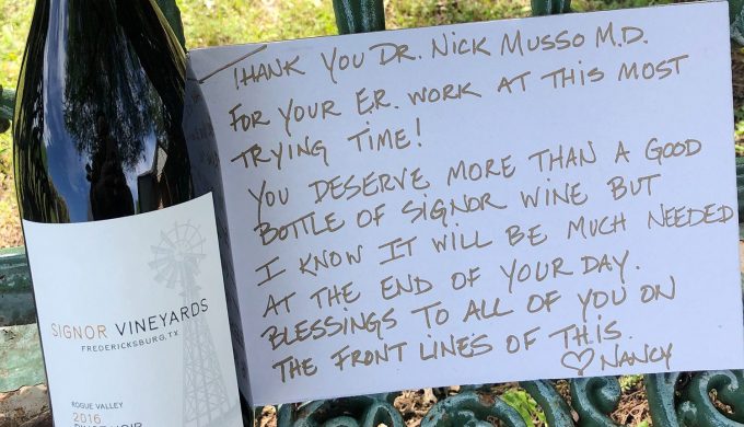 Vineyard Donates Wine & Encouragement to Frontline Workers