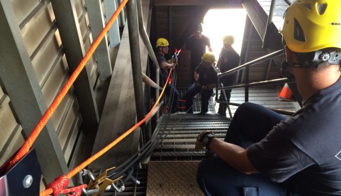 Firefighter training - Pflugerville firefighters training inside the tower