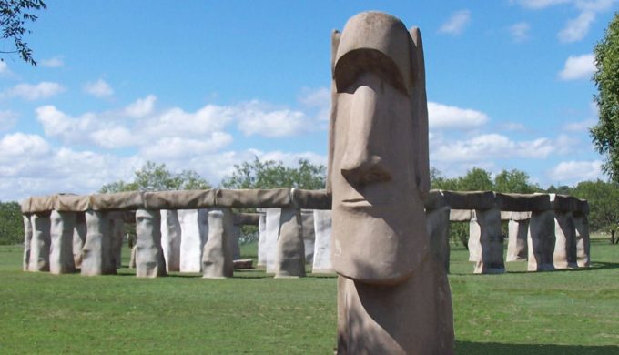 Stonehenge II with Easter Island Statue in Front