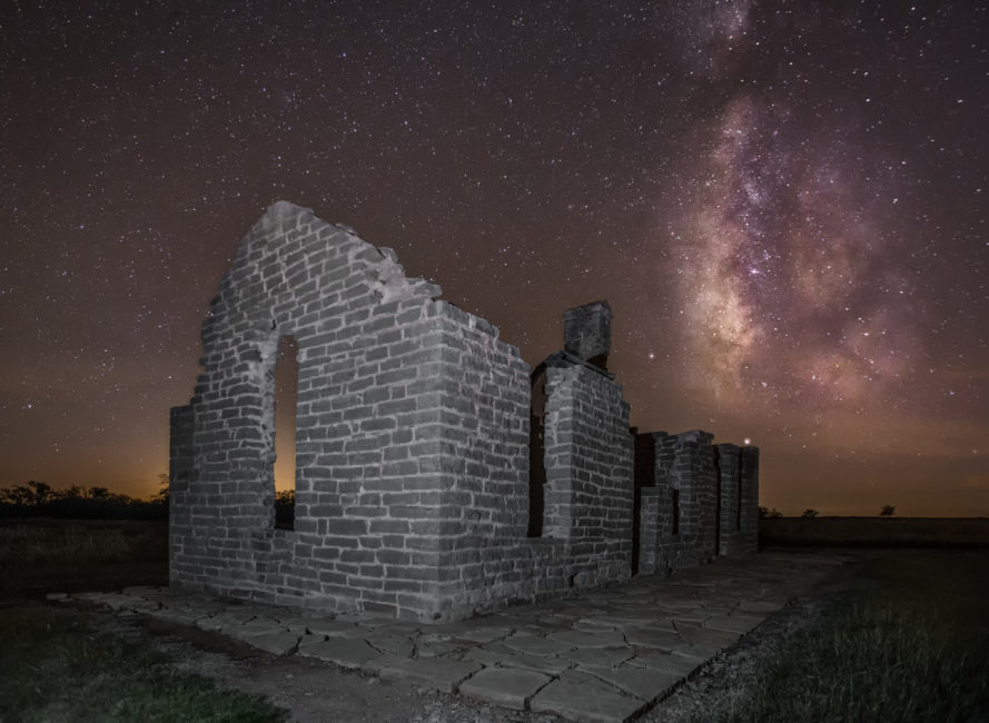 The Milky Way behind ruins at Fort Griffin in Albany, Texas.