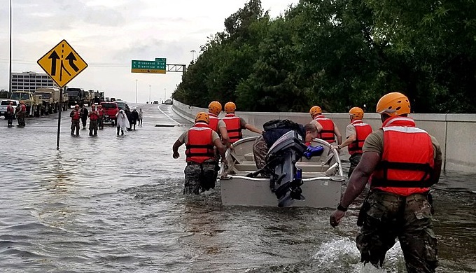 Texas Army National Guard on rescue missions in southwest Houston along Loop 610.