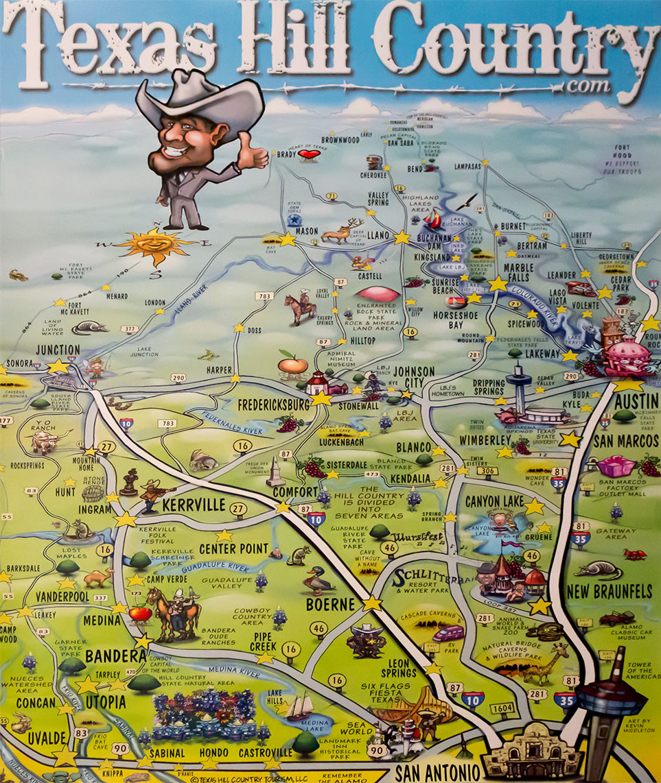 Texas Hill Country Map Poster - Texas Hill Country