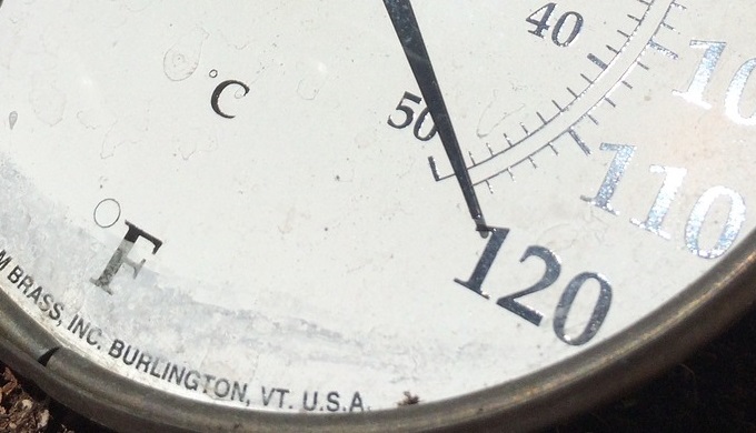 Thermometer showing 120 degree F temperature Thermometer showing 120 degree F temperature