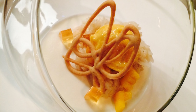 Vaudeville Peach Panna Cotta and Peach Sorbet with Ginger Tulle