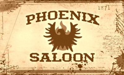 Phoenix Saloon logo with phoenix set in front of flames
