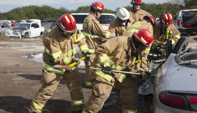 Firefighter training - learning to use the jaws of life