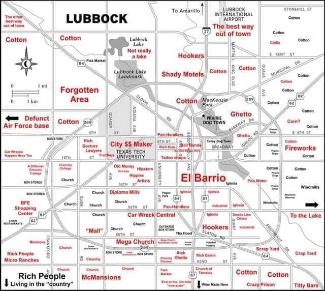 A “judgmental map” of Lubbock, Texas, is making the rounds on social media